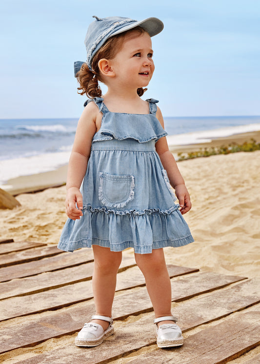 Mayoral Baby Demin Dress w/Ruffles & Straps _Blue 1973-054