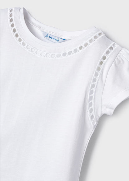 Mayoral Mini T-Shirt w/Embroidery Details _White 3057-17