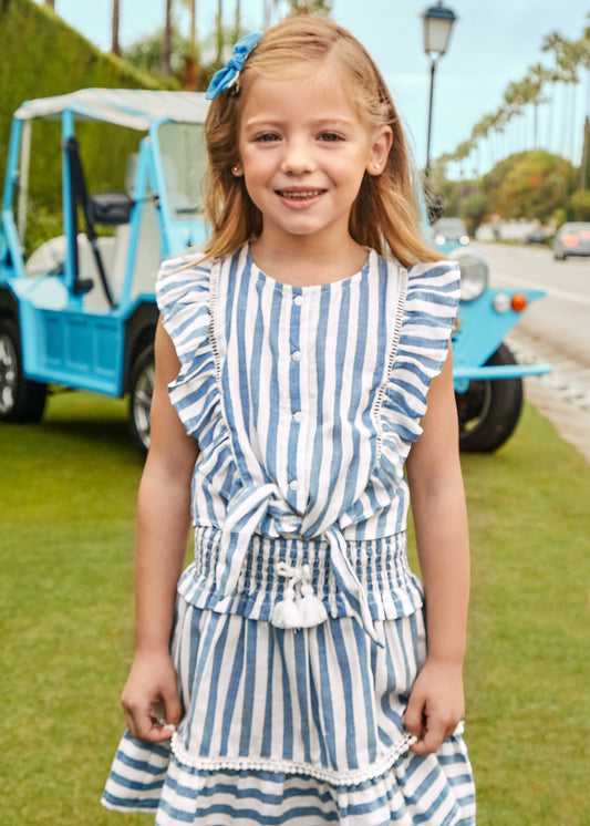 Mayoral Mini Sleeveless Blouse w/Ruffles & Buttons _Blue 3143-24