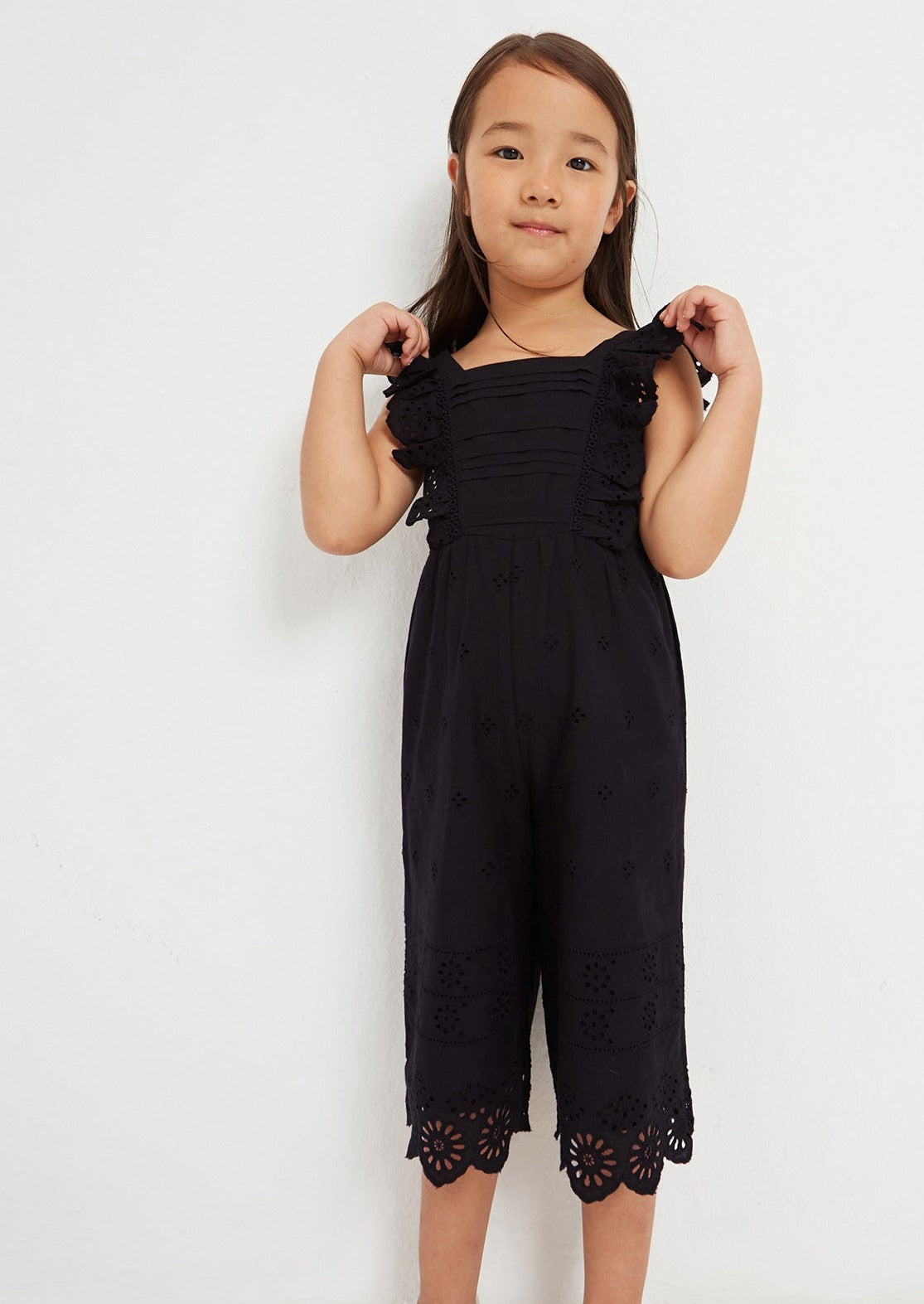 Mayoral Mini Sleeveless Eyelet Lace Jumpsuit _Black 3845-29