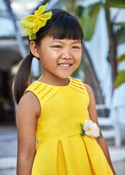 Mayoral Mini Sleeveless Dress w/Decorative Pleats & Flowers _Yellow 3914-75