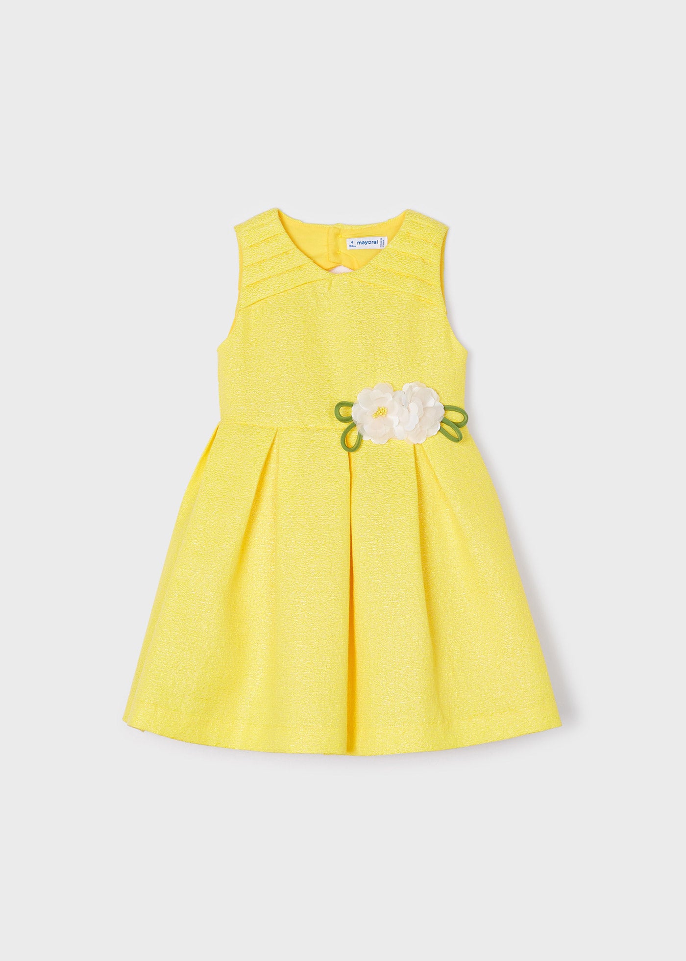 Mayoral Mini Sleeveless Dress w/Decorative Pleats & Flowers _Yellow 3914-75