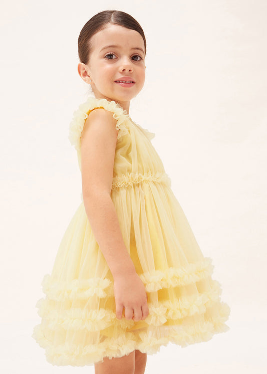 Mayoral Mini Cap Sleeve Dress w/Tulle _Yellow 3918-60