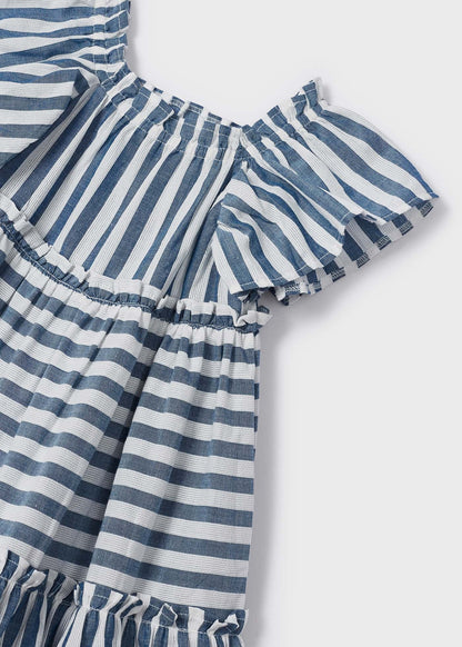 Mayoral Mini S/S Striped Dress w/Ruffle Hem _Blue 3928-24
