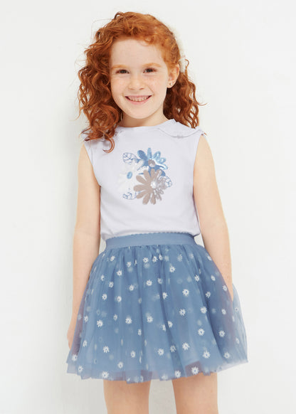 Mayoral Mini Blouse & Tulle Skirt Set _Blue 3950-361