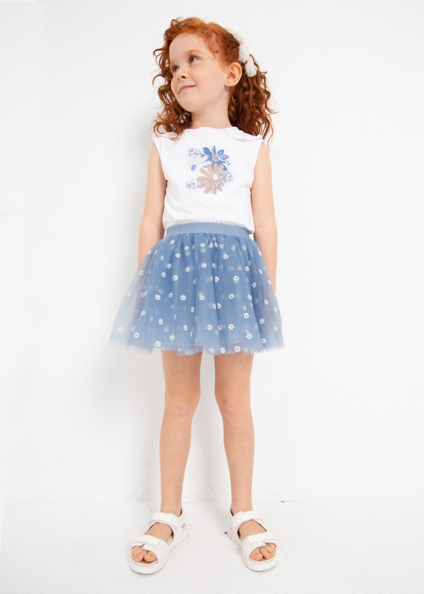 Mayoral Mini Blouse & Tulle Skirt Set _Blue 3950-361