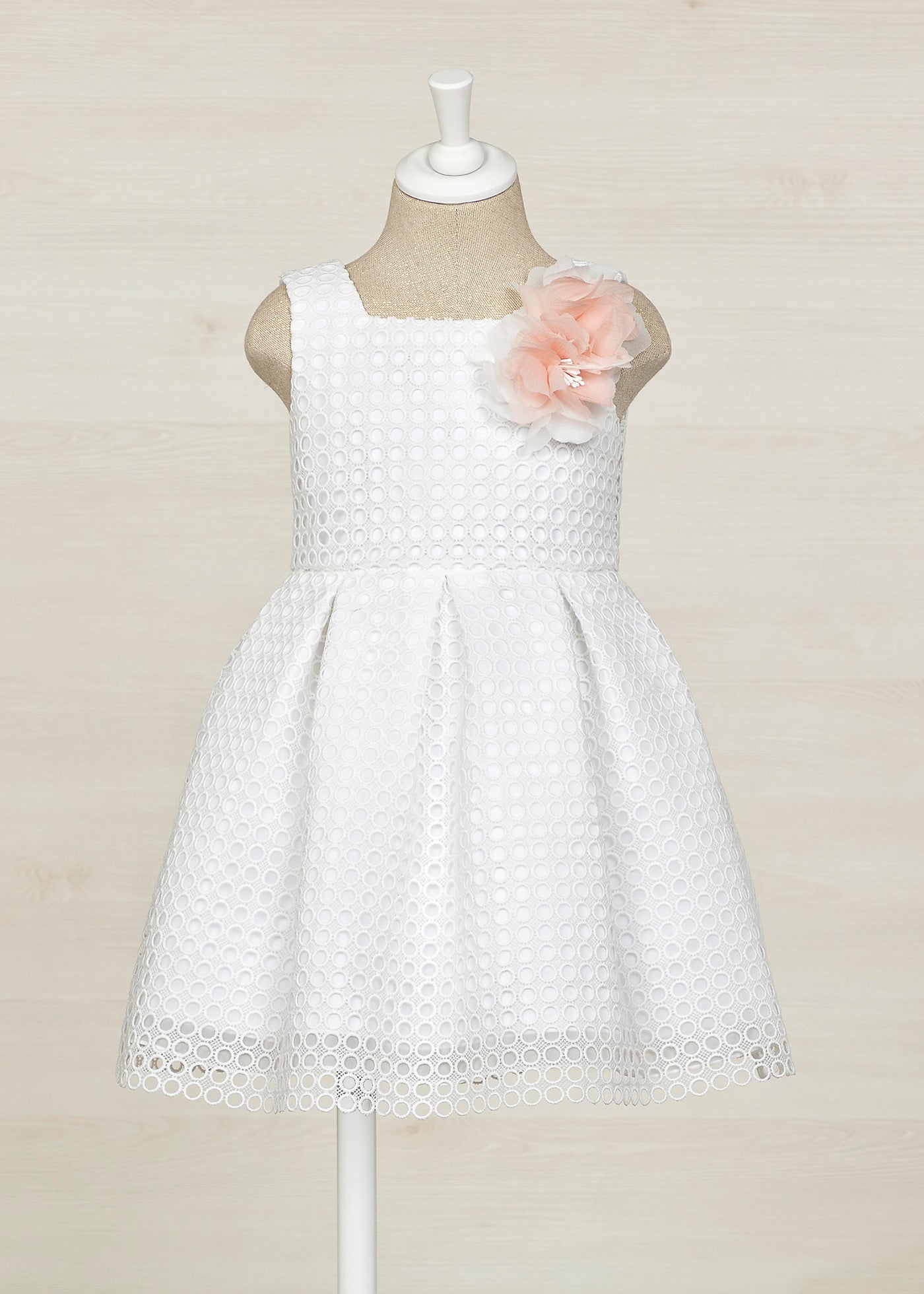 Abel & Lula Sleeveless Grid Mesh Overlay Dress w/Flower _White 5029-051