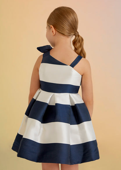 Abel & Lula Sleeveless Asymmetrical Striped Dress w/Box Pleats _Navy 5042-067