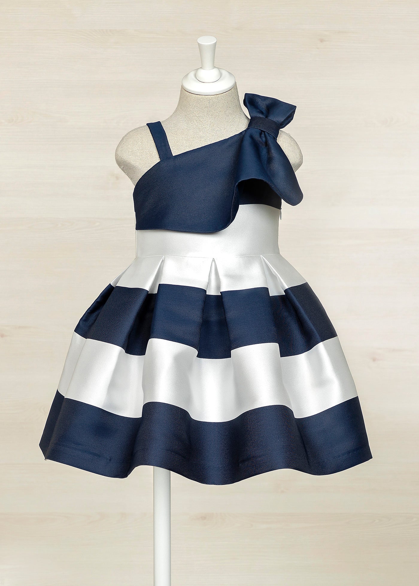 Sleeveless Asymmetrical Striped Dress w Box Pleats