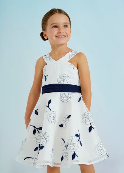 Abel & Lula Sleeveless Dress w/Floral Print & Belt _White 5045-002