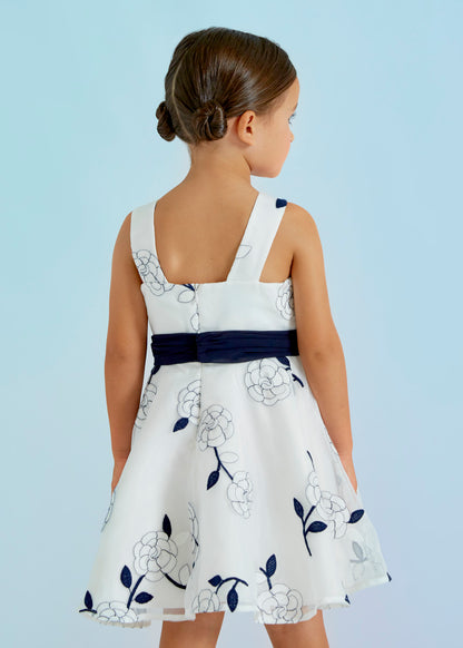 Abel & Lula Sleeveless Dress w/Floral Print & Belt _White 5045-002