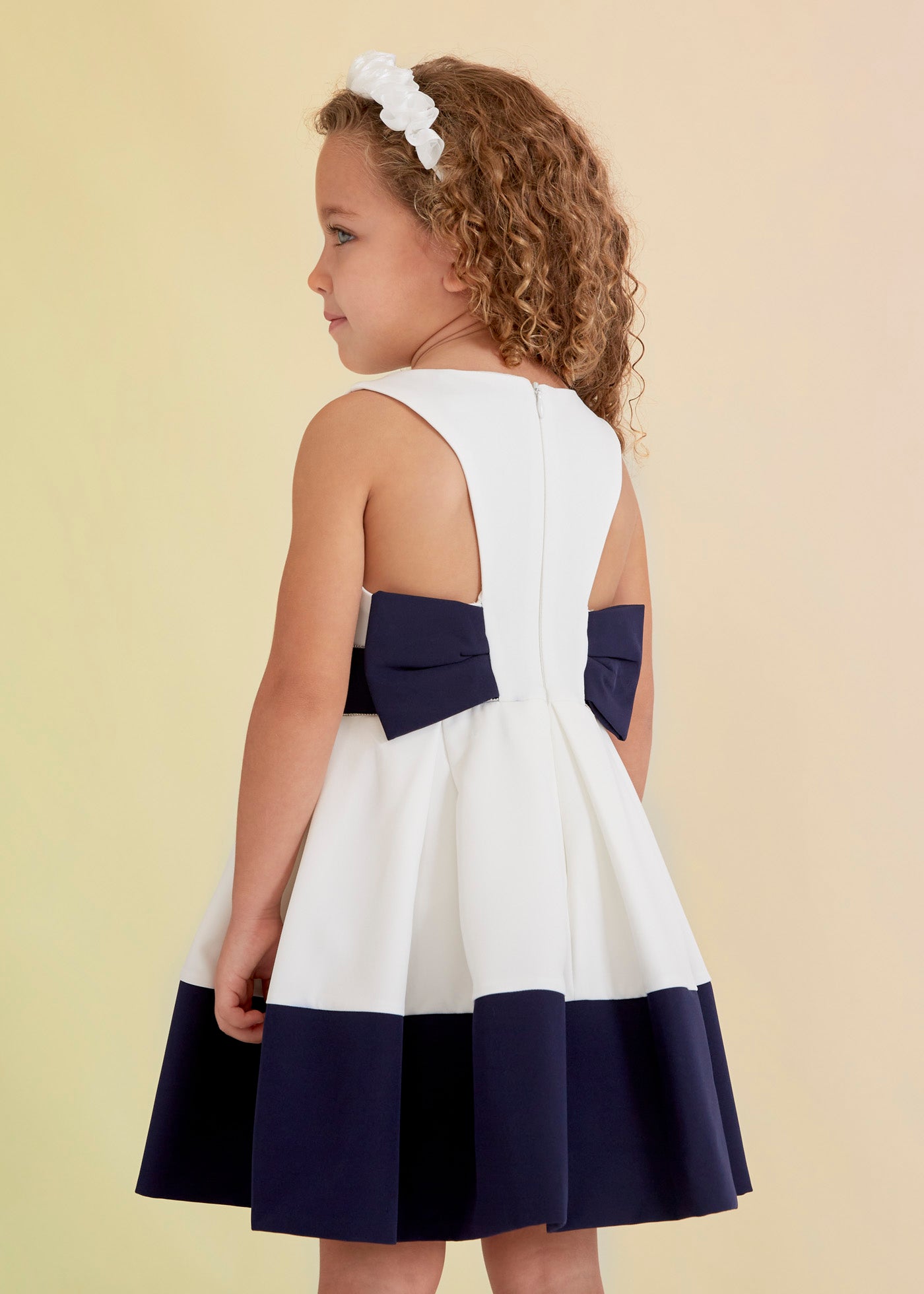 Abel & Lula Sleeveless Dress w/Contrast Belt & Hem _White 5046-002