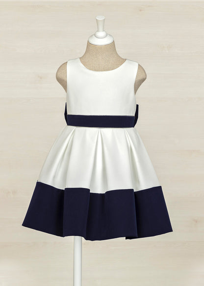 Abel & Lula Sleeveless Dress w/Contrast Belt & Hem _White 5046-002