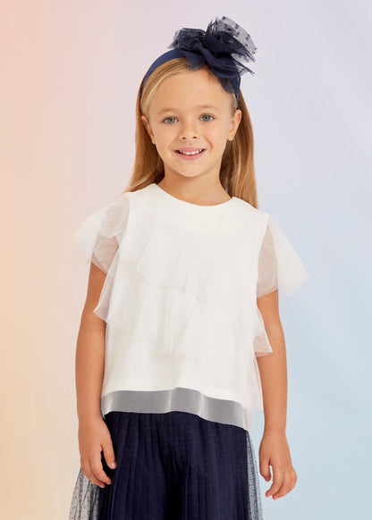 Abel & Lula Ruffled Tulle S/S Blouse _White 5125-087