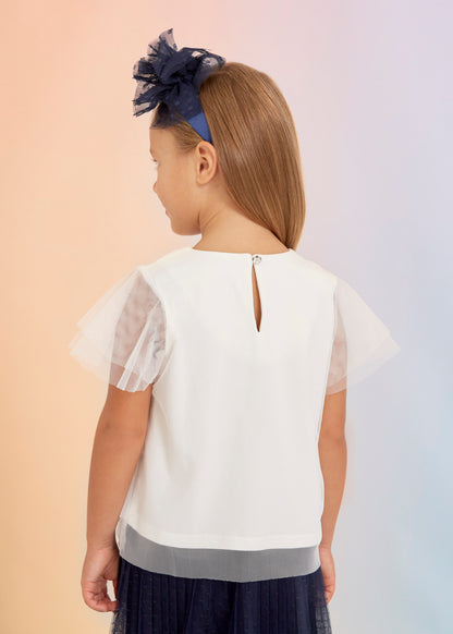 Abel & Lula Ruffled Tulle S/S Blouse _White 5125-087