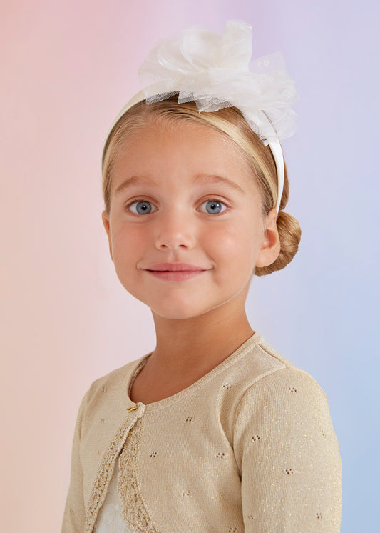 Abel & Lula Polka Dot Tulle Flower Headband _White 5436-087