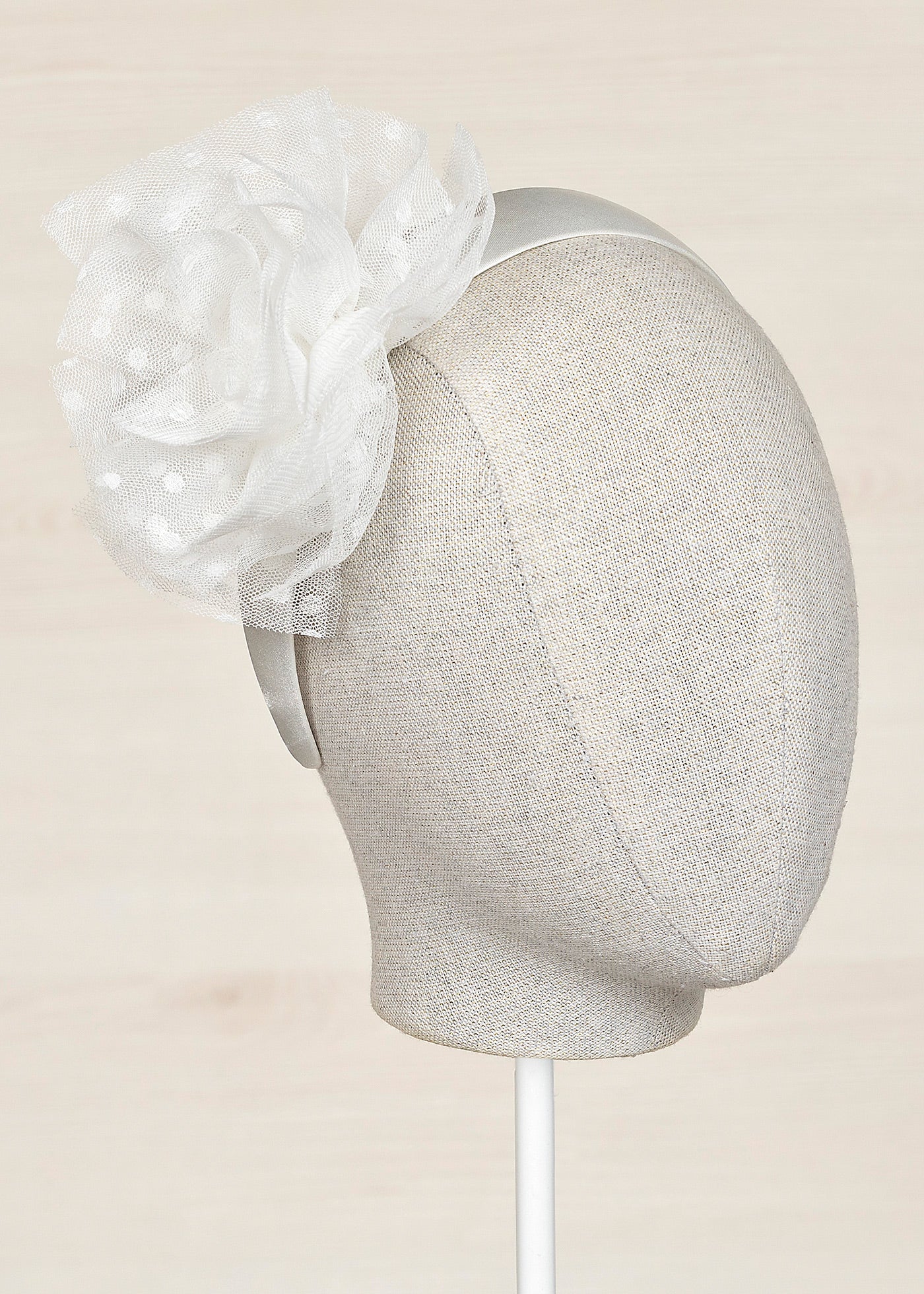 Abel & Lula Polka Dot Tulle Flower Headband _White 5436-087