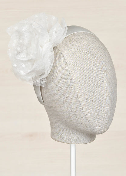 Abel & Lula Polka Dot Tulle Flower Headband _White 5436-087