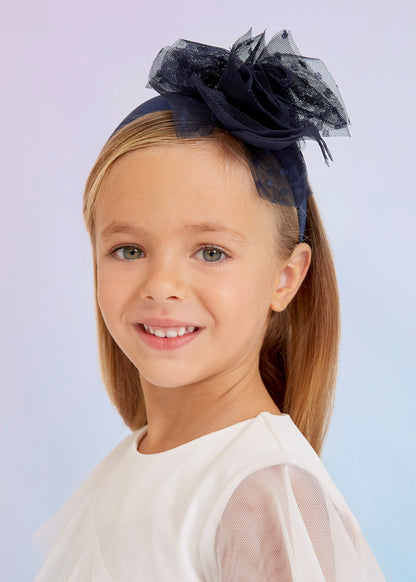 Abel & Lula Polka Dot Tulle Flower Headband _Navy 5436-090