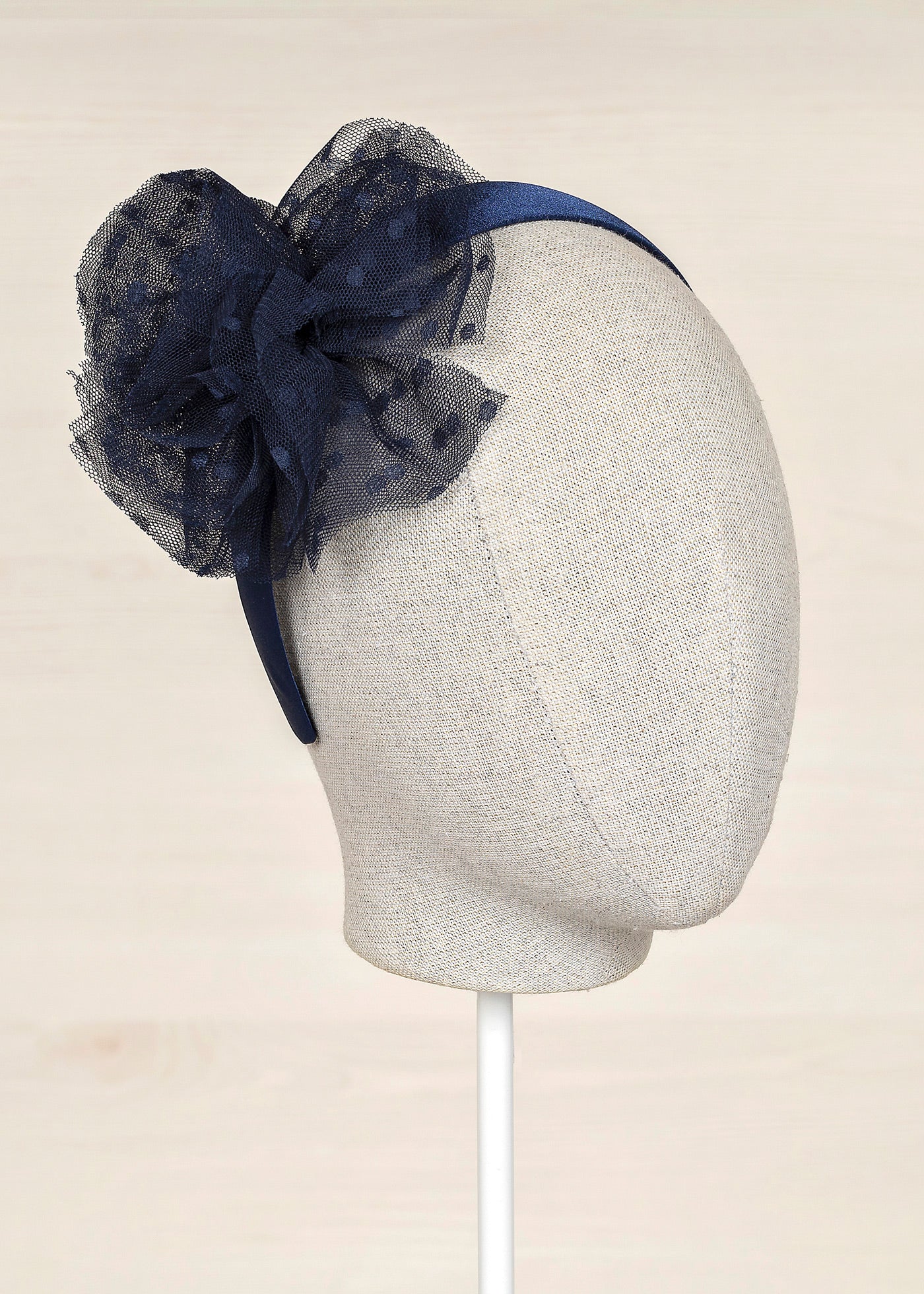 Abel & Lula Polka Dot Tulle Flower Headband _Navy 5436-090