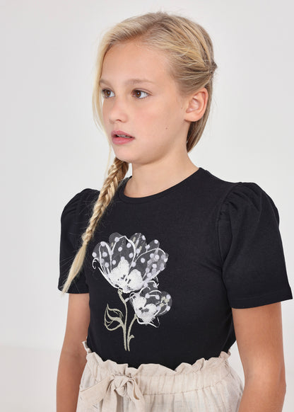 Mayoral Junior T-Shirt w/Flowers _Black 6044-011