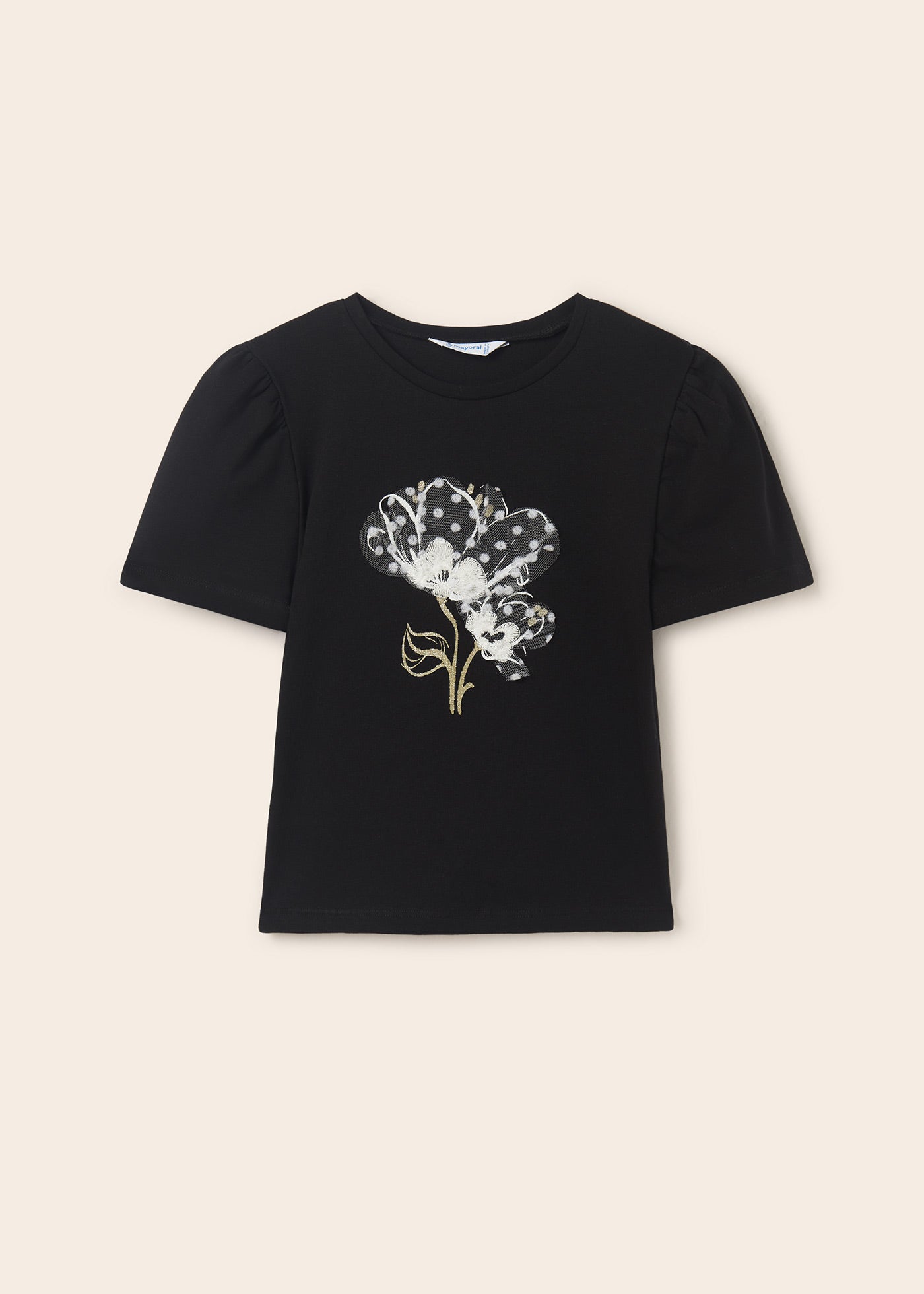 Mayoral Junior T-Shirt w/Flowers _Black 6044-011