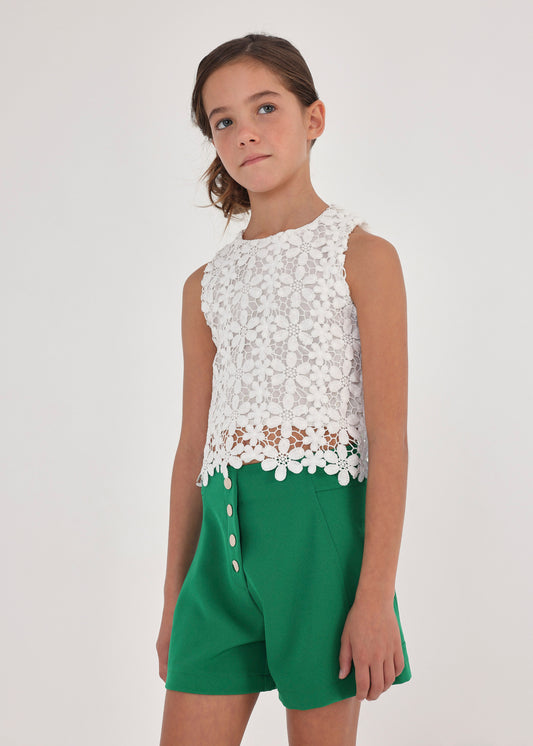 Mayoral Junior Tank Top w/Flower Lace _Off White 6064-078