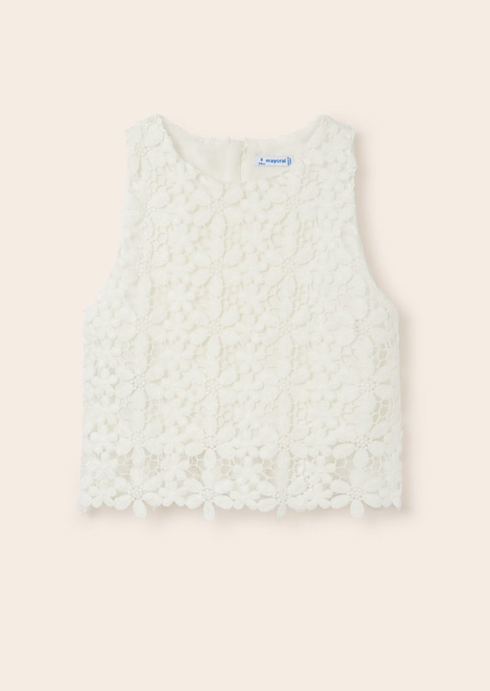 Mayoral Junior Tank Top w/Flower Lace _Off White 6064-078