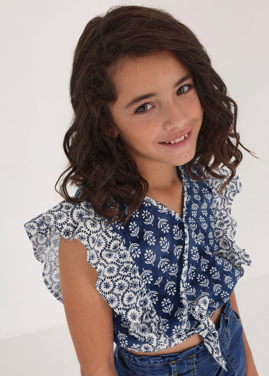 Mayoral Junior Sleeveless Printed Blouse _Blue 6196-025