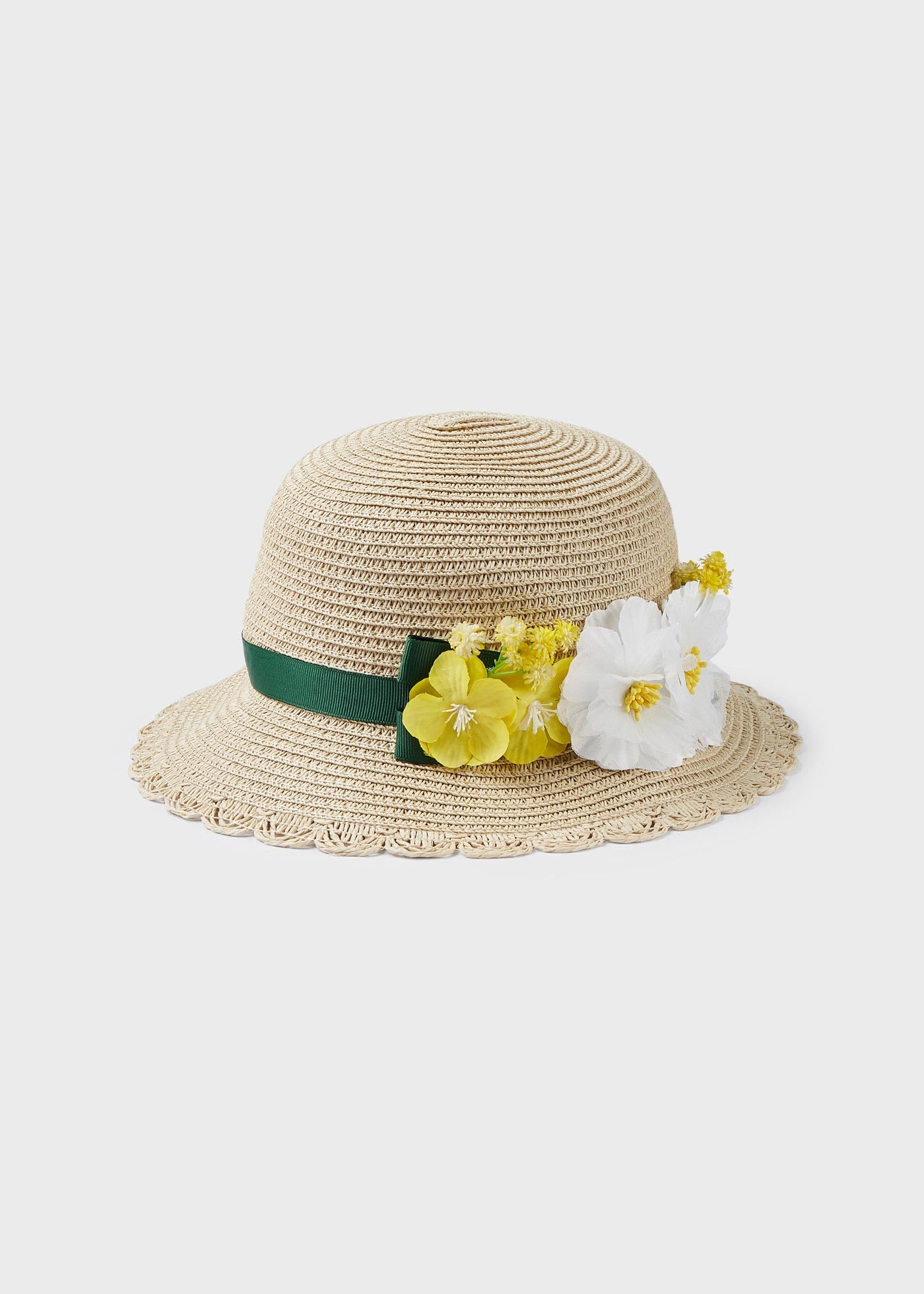 Mayoral Mini Straw Woven Hat w/Flowers _Beige 10499-062