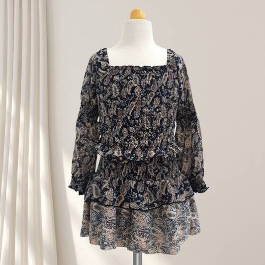 Flowers By Zoe Smocked Ruffle Top _Navy UCS110PA-NVPA24