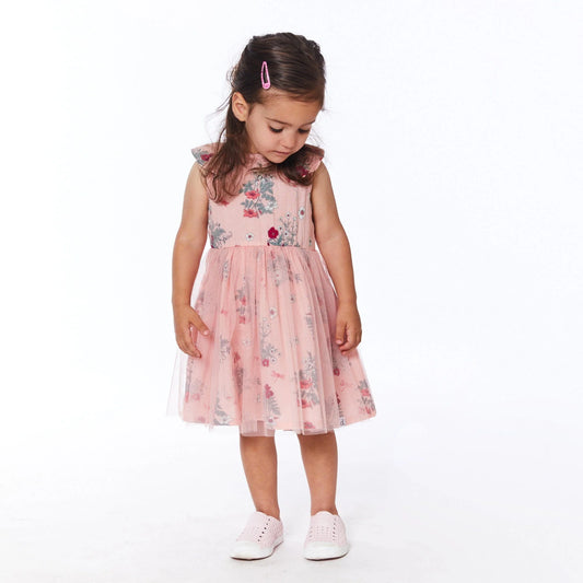 Deux Par Deux Baby Printed Dress w/ Tulle Skirt _Pink E30H94-48