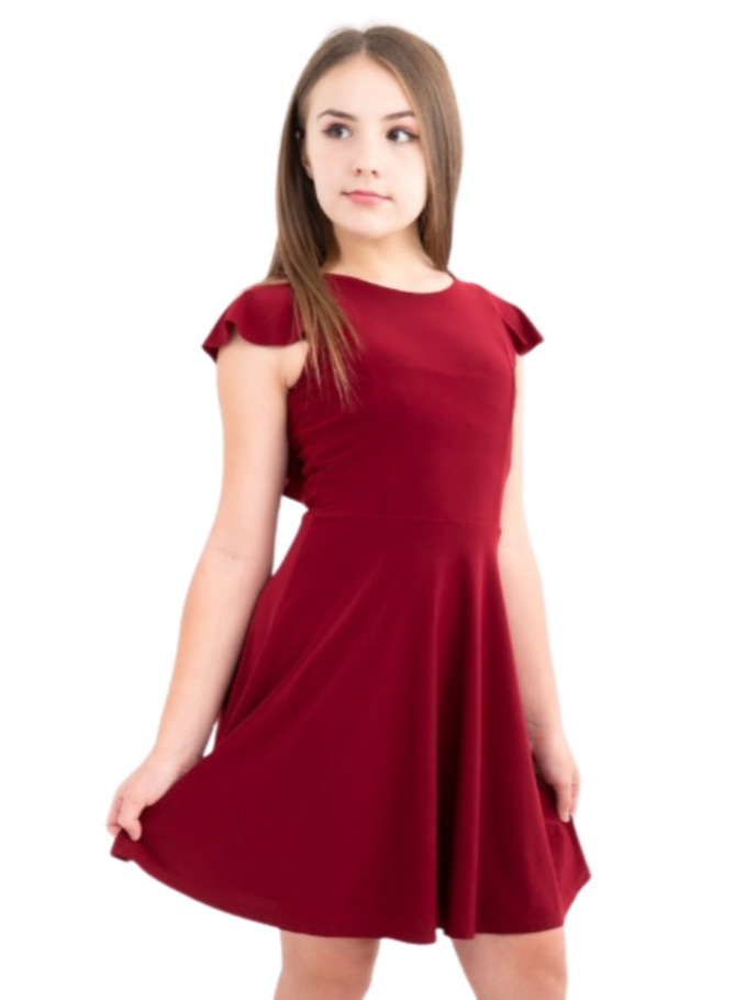 UDT Flutter Sleeve Dress _Red T3756K-BURG