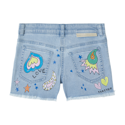 Stella McCartney Denim Shorts w/Doodle Print _Blue TS6A19-Z0153-604