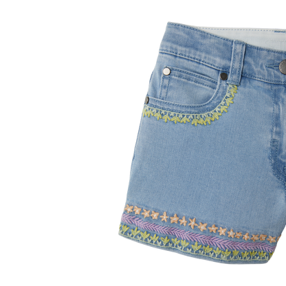 Stella McCartney Denim Shorts w/Flower _Blue TS6E99-Z0153-604