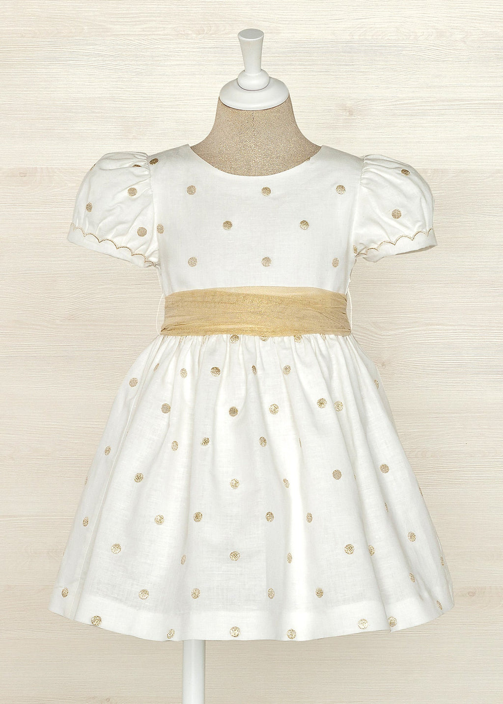 Abel & Lula Cap Sleeve Polka Dot Tulle Dress w/Belt _White 5025 - 009 - NorthGirls