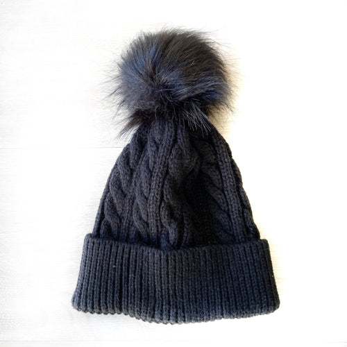 BabyRose Single PomPom Beanie - Black - NorthGirls