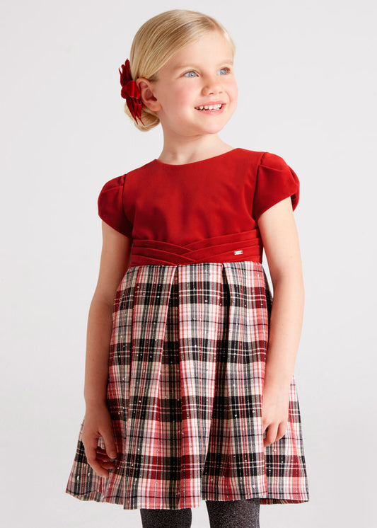 Mayoral Mini Velvet & Plaid Dress _Red 4956-10