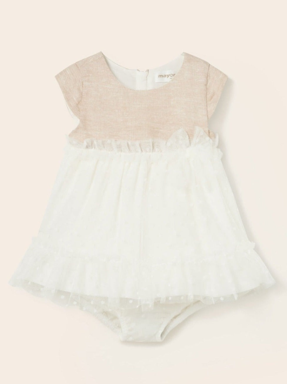 Mayoral Baby S/S Mesh Dress w/Diaper Cover _Off White 1819-059