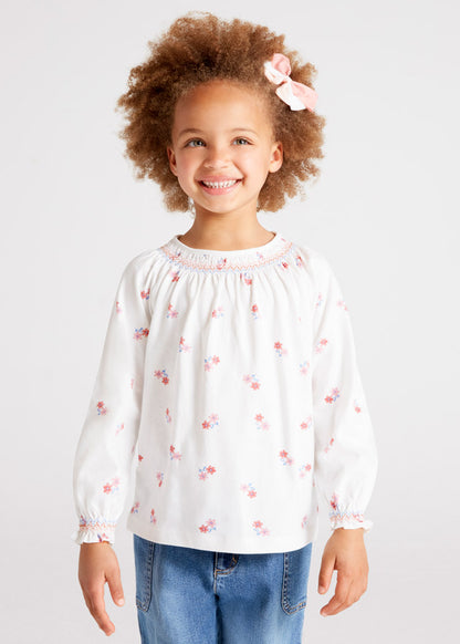 Mayoral Mini Long Sleeve Smocked Shirt _White 4028-31