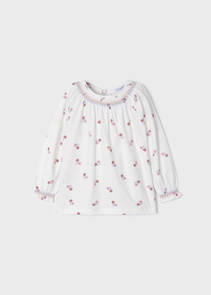 Mayoral Mini Long Sleeve Smocked Shirt _White 4028-31