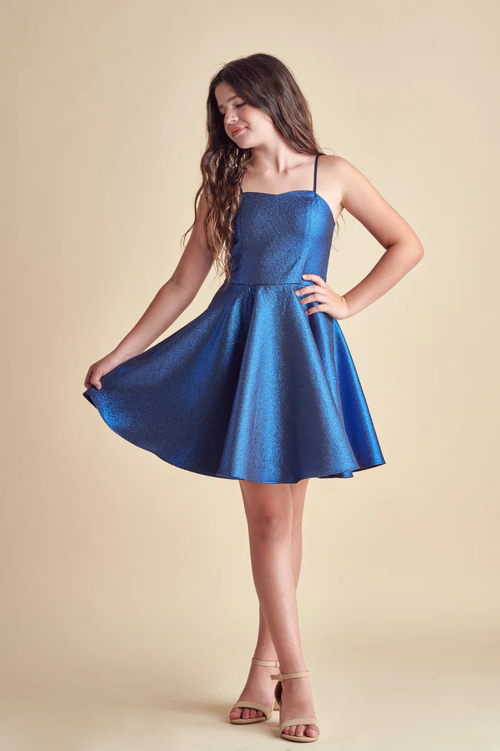 UDT Fit & Flare Glitter Party Dress w/Straps _Blue K5096-838