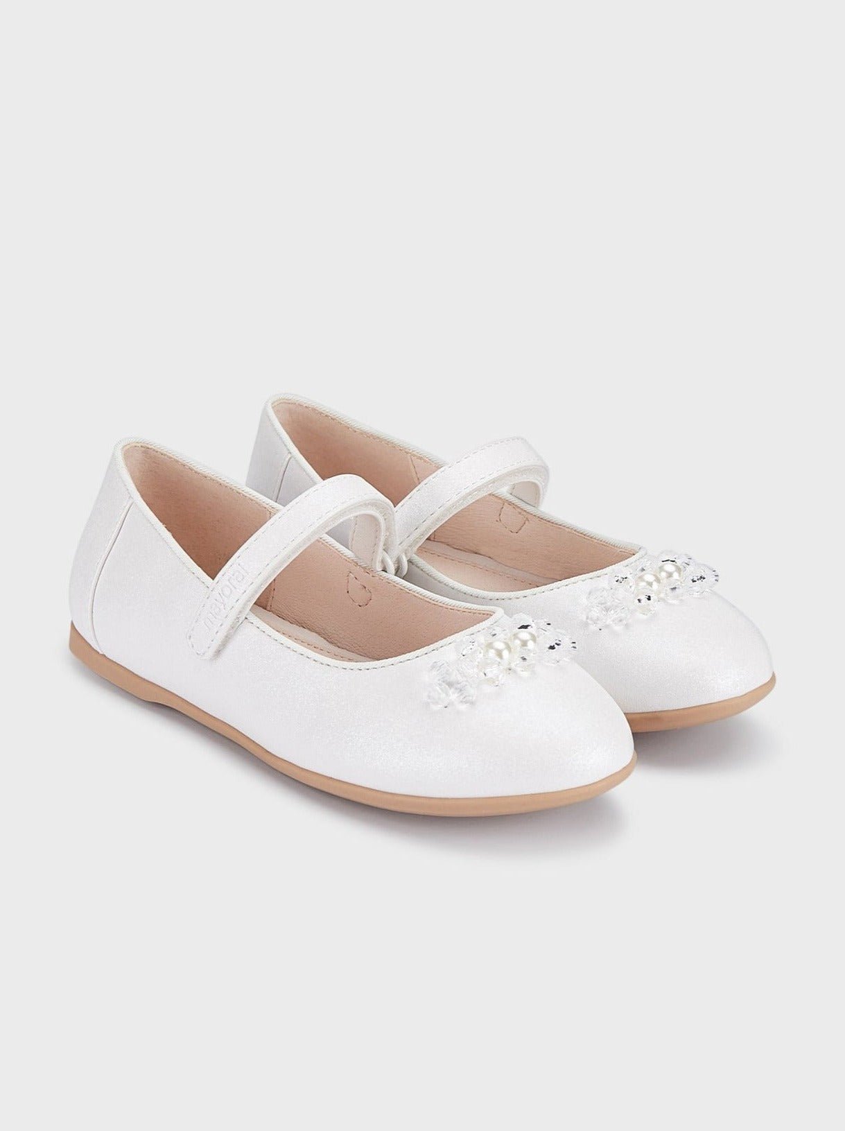 Mayoral Formal Ballet Flats w/Beads & Pearls _White 43437 - 087 - NorthGirls