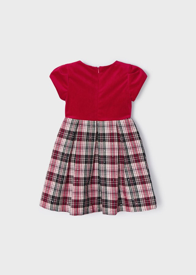 Mayoral Mini Velvet & Plaid Dress _Red 4956 - 10 - NorthGirls