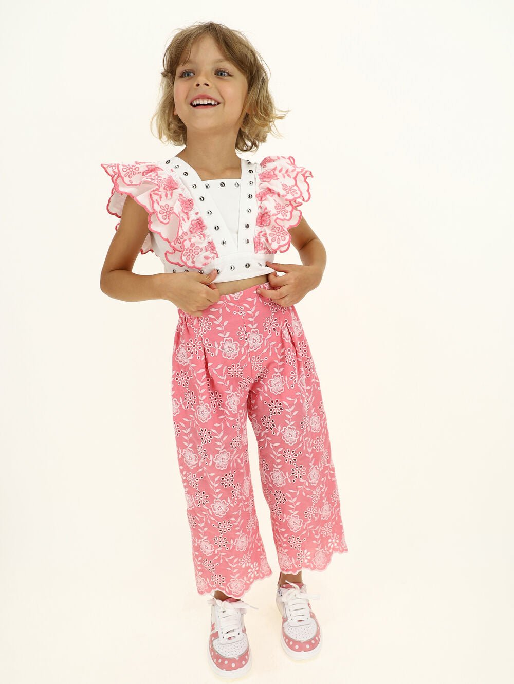 Monnalisa Broderie Anglaise Top w/ Studs_ Fuchsia/White 1793029753 - 9993 - NorthGirls