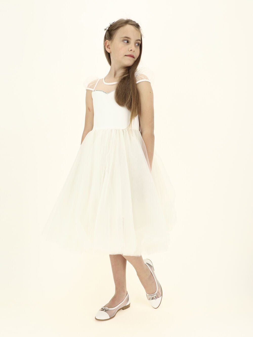Monnalisa Sweetheart Crepe & Tulle Dress - NorthGirls