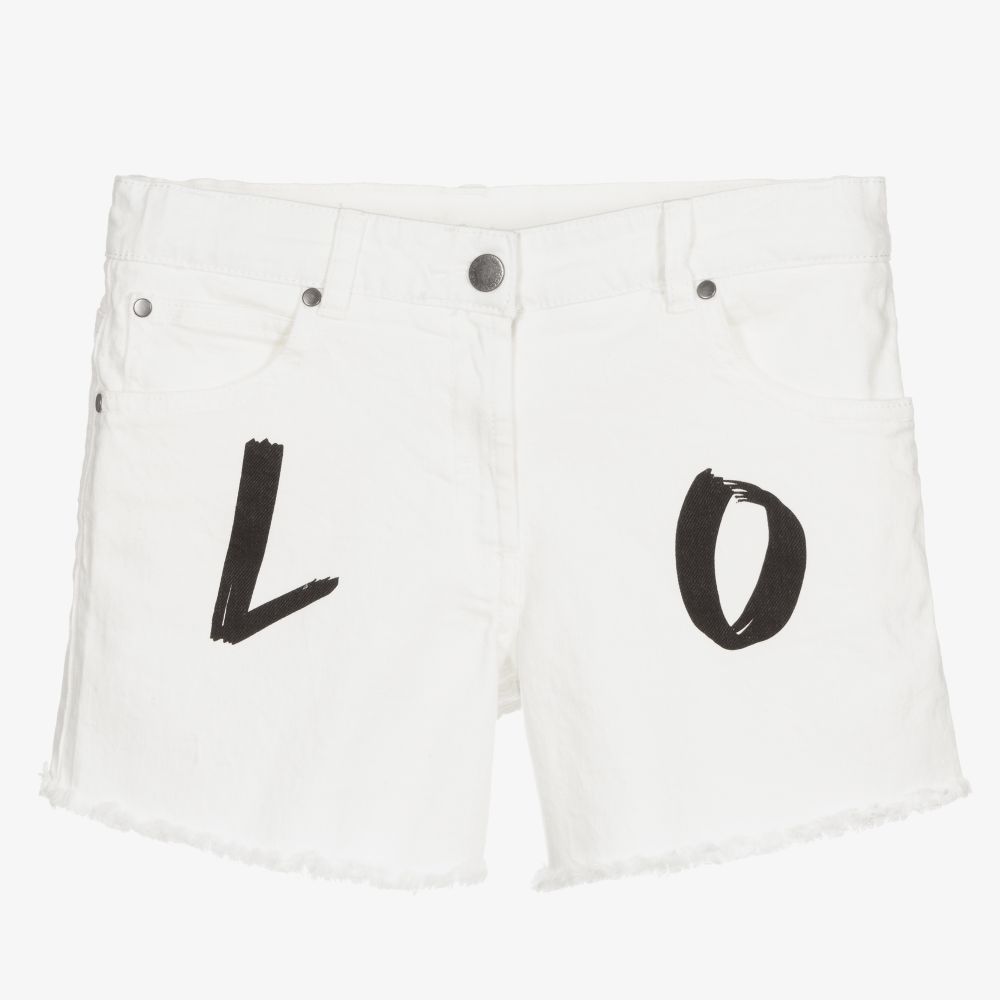Stella McCartney Denim Shorts w/Love Print _ White 8Q6BY9 - 101 - NorthGirls