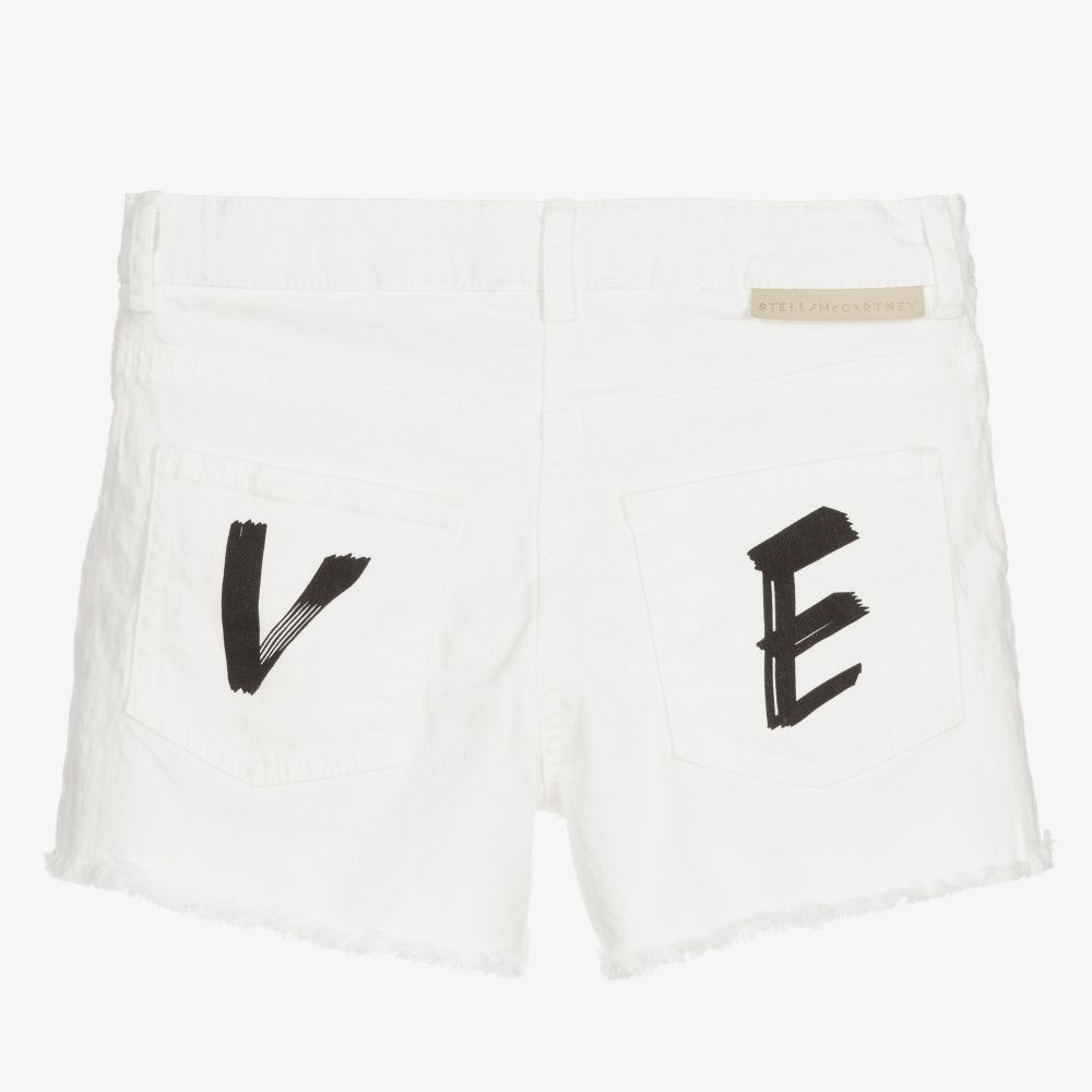 Stella McCartney Denim Shorts w/Love Print _ White 8Q6BY9 - 101 - NorthGirls