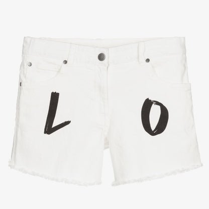 Stella McCartney Denim Shorts w/Love Print _ White 8Q6BY9-101