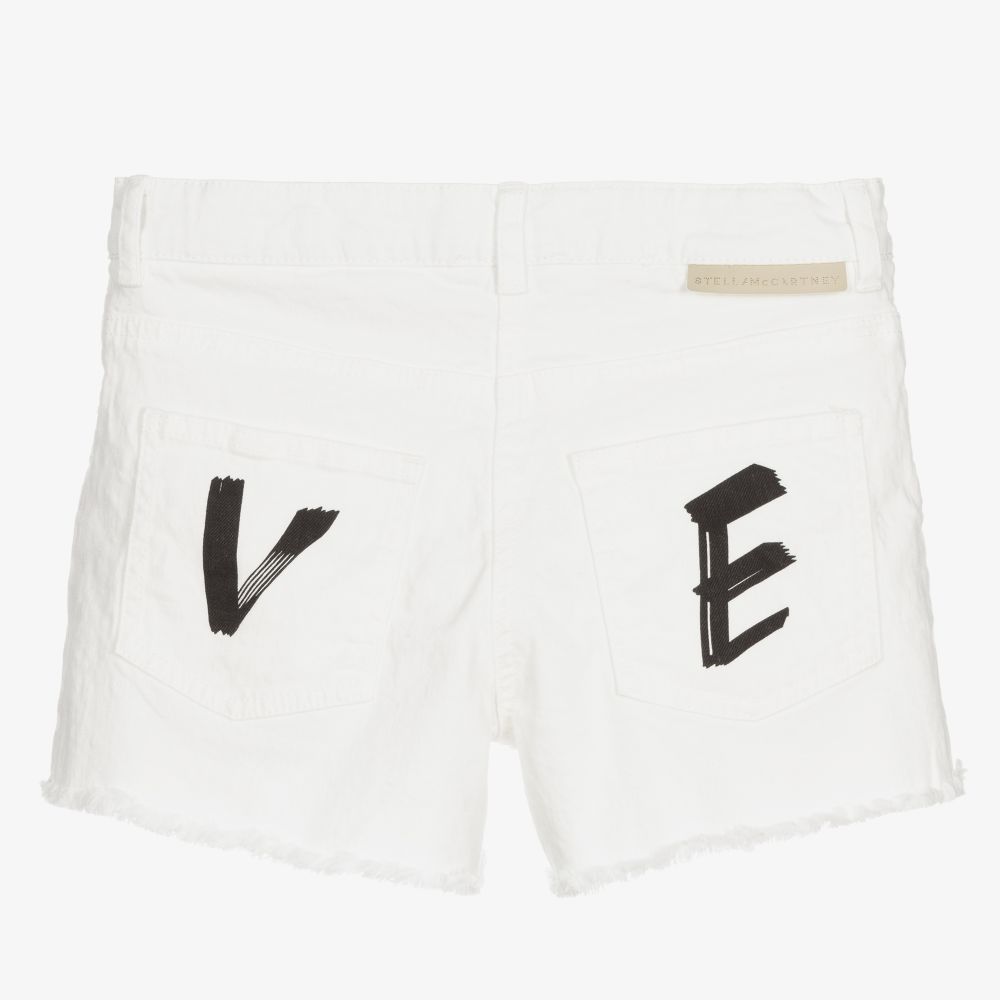 Stella McCartney Denim Shorts w/Love Print _ White 8Q6BY9-101